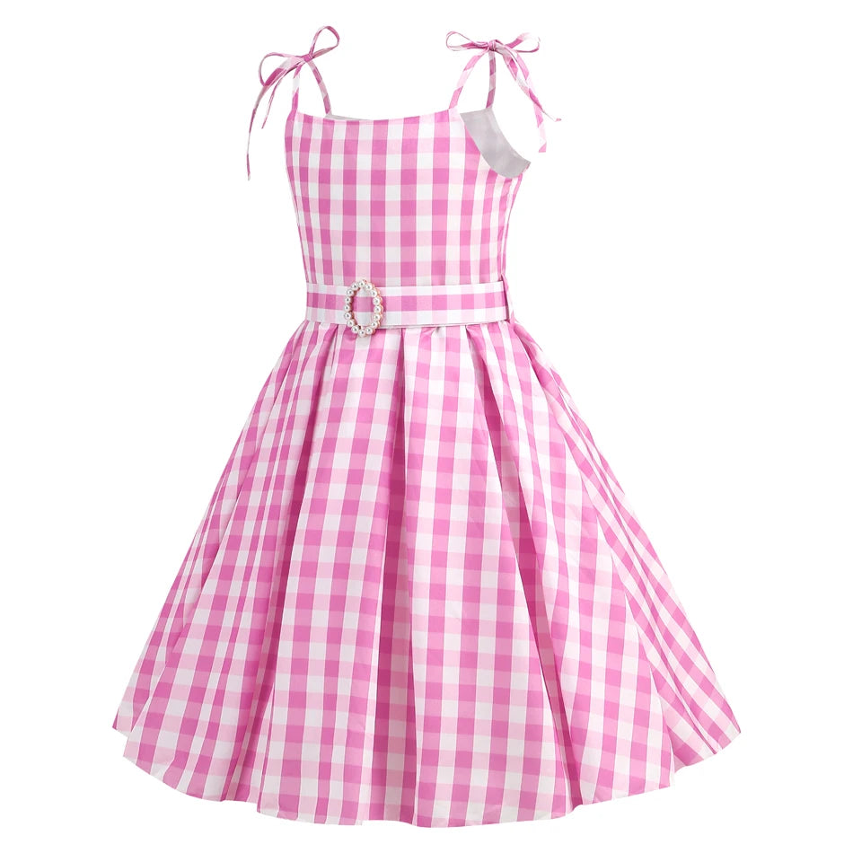 Barbie Movie Costume Girls Princess Cosplay Clothes Children Pink Plaid Dress Halloween Carnival Kids Party Wear 2-10 Years - Premium Cosplay Costumes from Lizard Vigilante - Just $18.99! Shop now at Lizard Vigilante