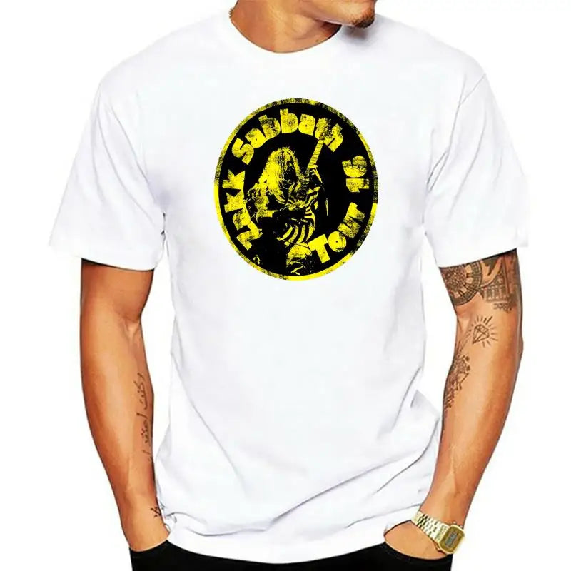 Zakk Sabbath Men’s Yellow Circle Graphic T-Shirt – Black Tee with Colorful Design - Premium T-Shirt from Lizard Vigilante - Just $23.88! Shop now at Lizard Vigilante