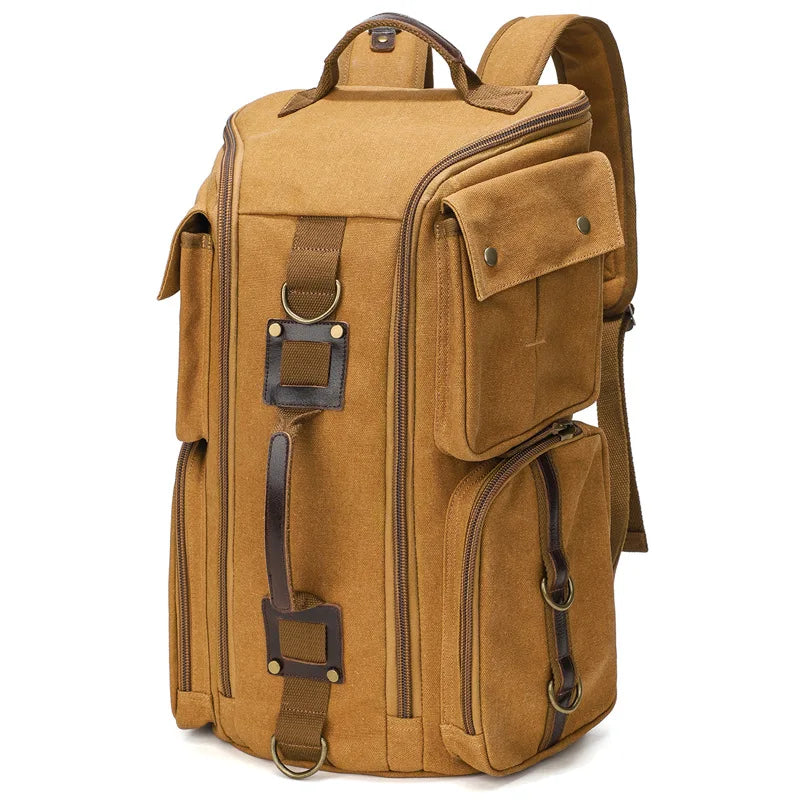 Vintage Leather 16-Inch Laptop Backpack – Waxed Canvas and PU Leather Shoulder Rucksack, Travel Carry-On Bag for Men and Women - Premium backpack from Lizard Vigilante - Just $89.99! Shop now at Lizard Vigilante