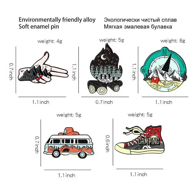 Camping Life Enamel Pin Outdoor Compass Canvas Shoe Bonfire Tent Motorhome Brooches Bag Lapel Pin Badge Jewelry Gift for Friends