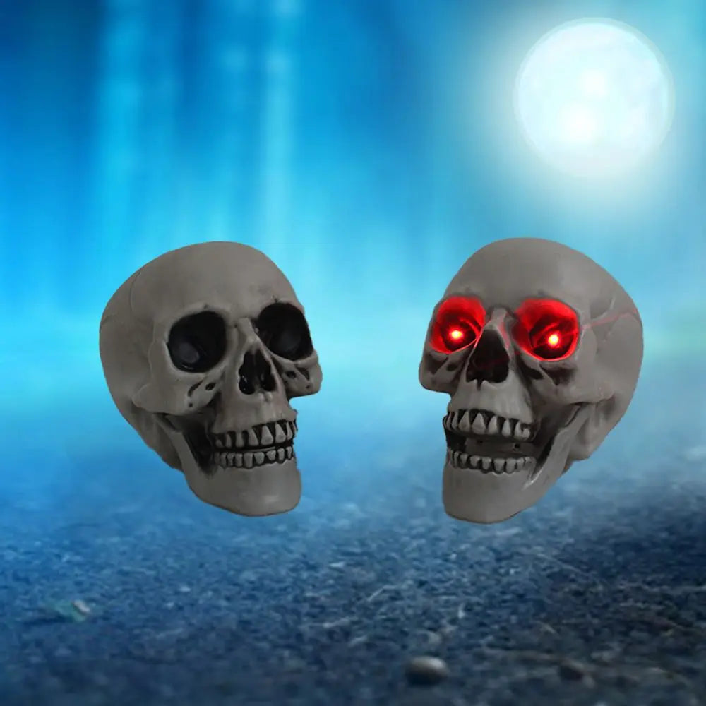 Skeleton Skull Decor Halloween Resin Skull Statues with Red Led Lights Human Skull Sculpture Bone Prop Horror House Party