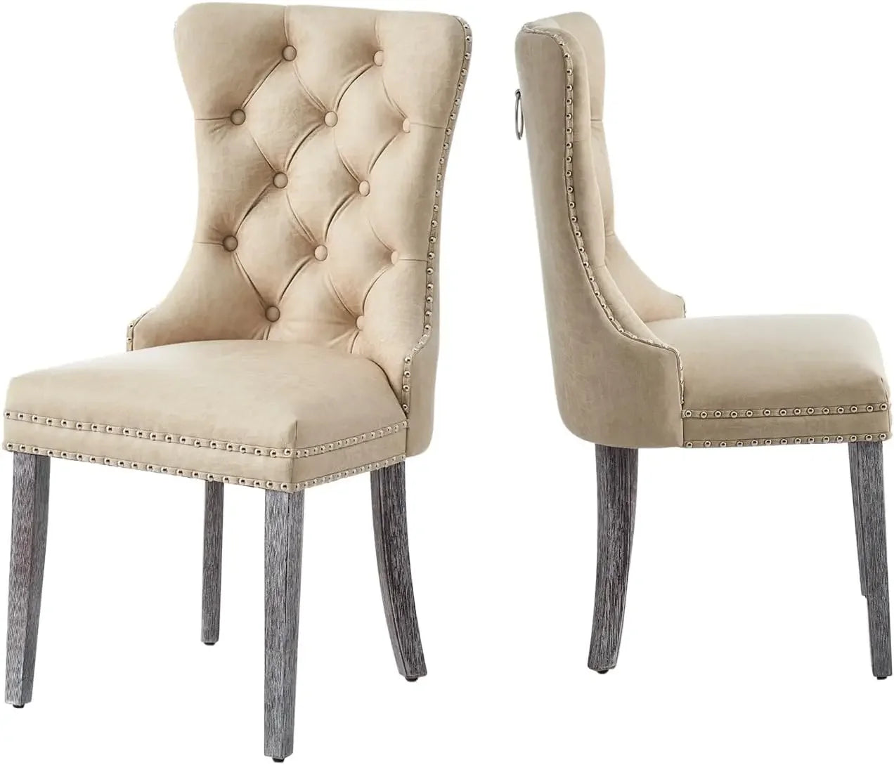 Luxury Velvet Dining Chairs Set of 6 | Tufted Button Back with Ring Pull Trim - Premium dining chair from Lizard Vigilante - Just $558.99! Shop now at Lizard Vigilante