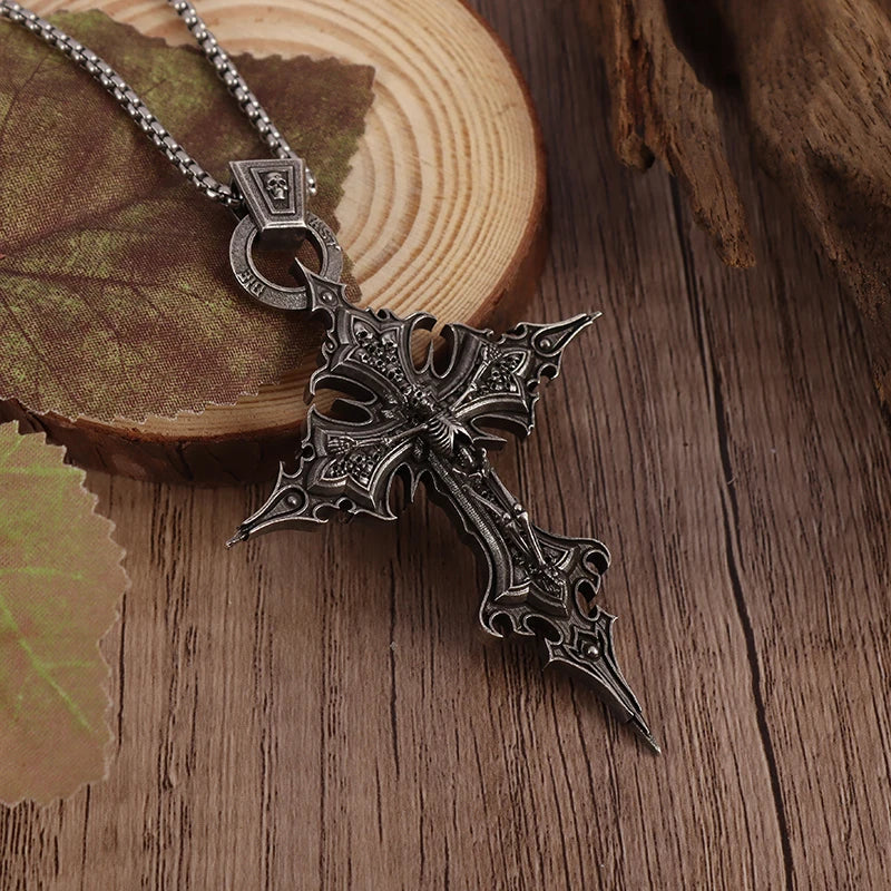 Goth Cross Skull Pendant Necklace for Men Fashion Party Trend Vintage Punk Gothic Jewelry Halloween Gifts - Premium pendant from Lizard Vigilante - Just $19.99! Shop now at Lizard Vigilante