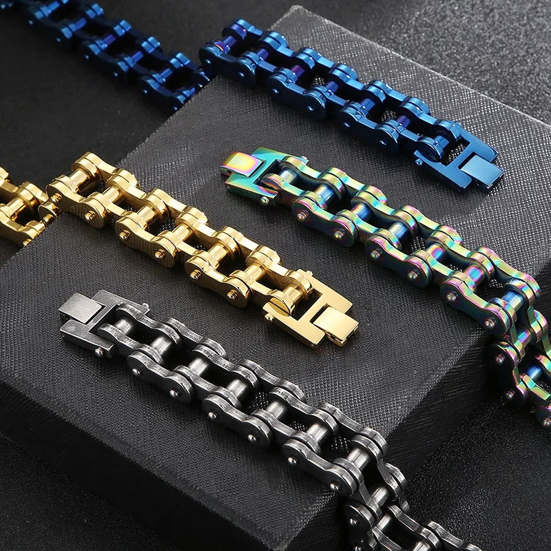 Titanium Riot Chain Biker Bracelet — Rainbow & Blue Heavy Punk Edition