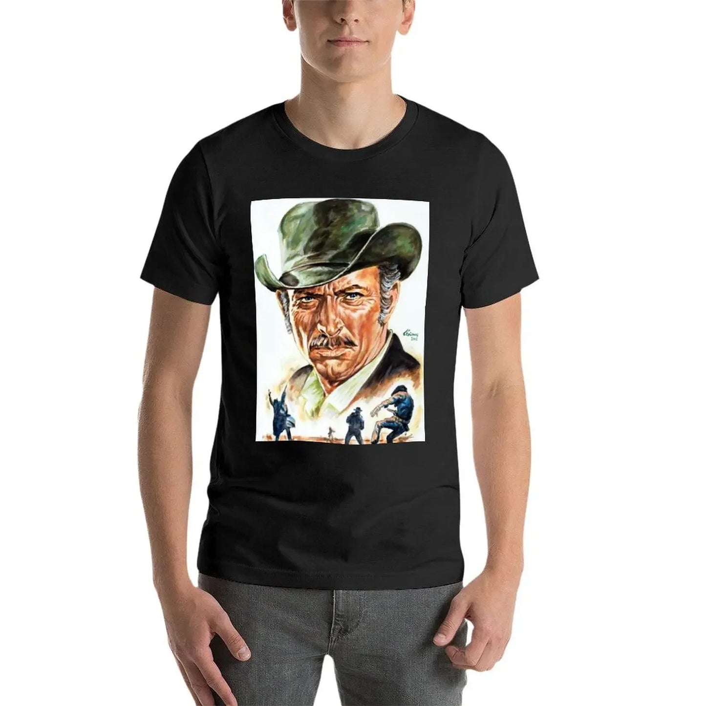 Lee Van Cleef Graphic Portrait T-Shirt | Men's Anime-Inspired Designer Short Sleeve Tee - Premium T-shirt from Lizard Vigilante - Just $24.99! Shop now at Lizard Vigilante