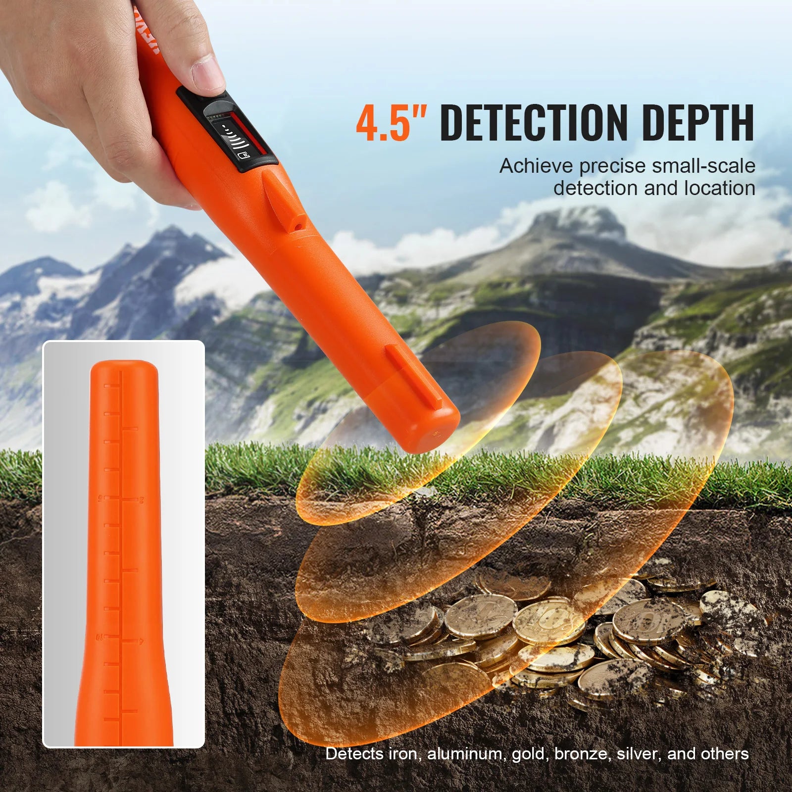 VEVOR Metal Detector Pinpointer - Waterproof Handheld Wand with 1.96"/4.5" Detection Depth & 3 Modes - Premium metal detector from Lizard Vigilante - Just $52.99! Shop now at Lizard Vigilante