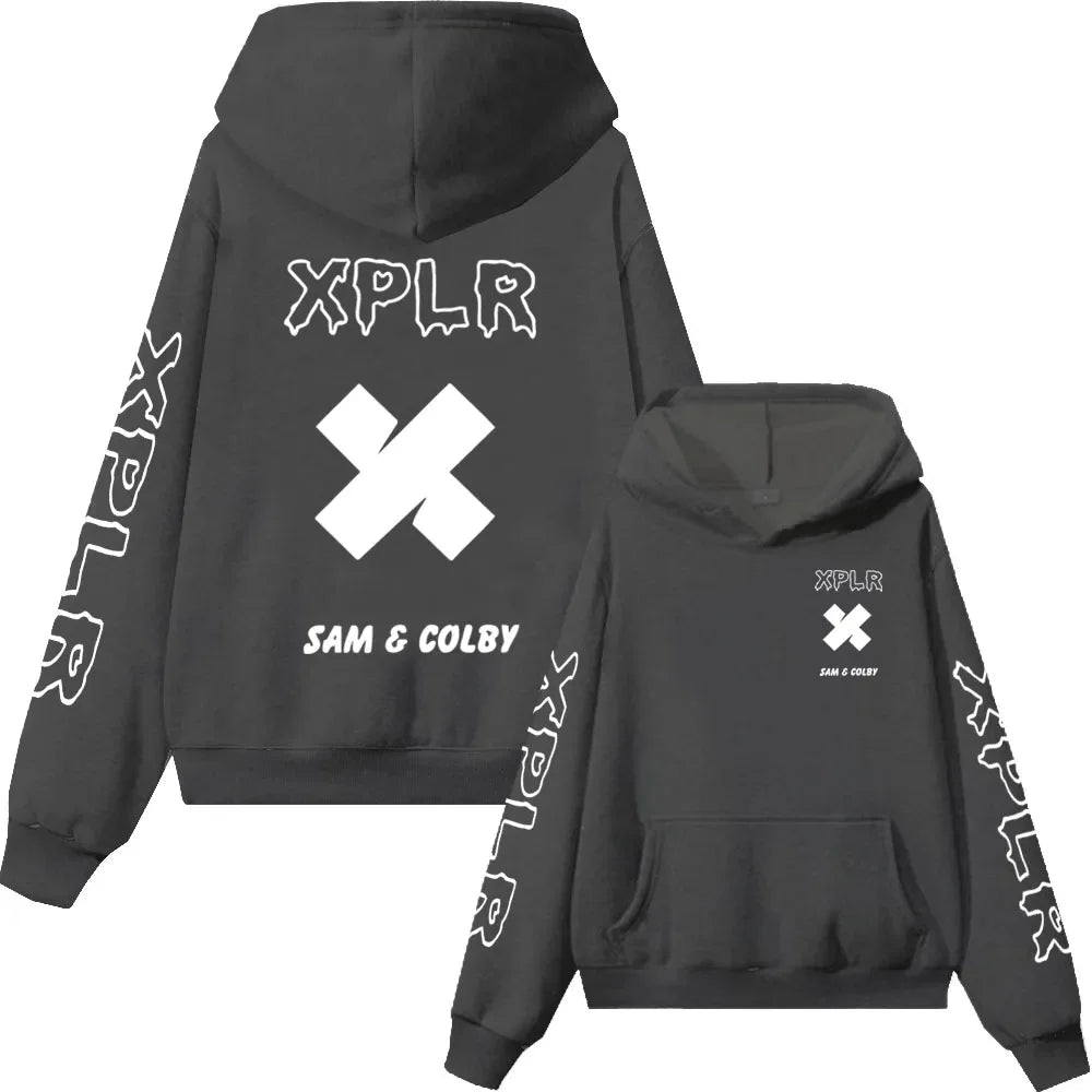 XPLR Hoodie – Sam and Colby Chainlink Merch with Heart-Shaped Print - Premium hoodie from Lizard Vigilante - Just $43.88! Shop now at Lizard Vigilante