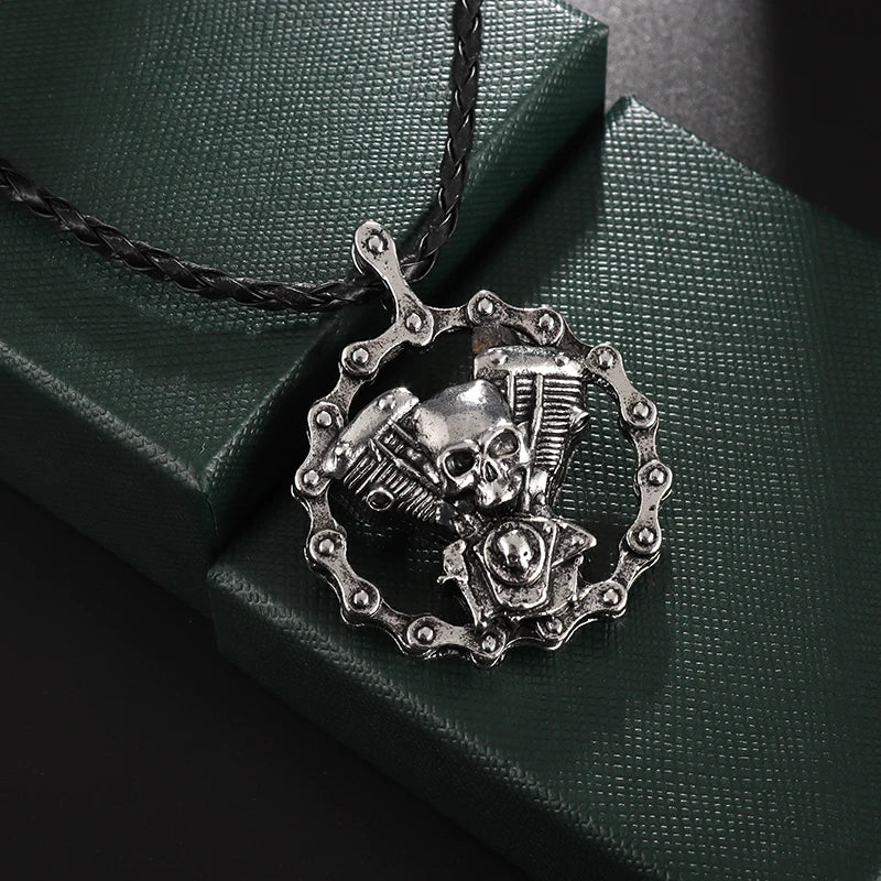 Cool Heavy Bicycle Chain Skull Motorcycles Engine Metal Pendant – Men's Biker Cross Necklace - Premium pendant from Lizard Vigilante - Just $3.99! Shop now at Lizard Vigilante