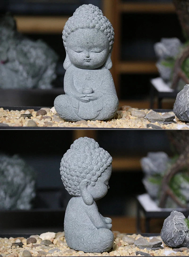 Buddha Stone Statue Little Buddhist Monks Tibetan Buddhism Figurines Zen Garden Ornament Meditation Home Aquarium Decoration