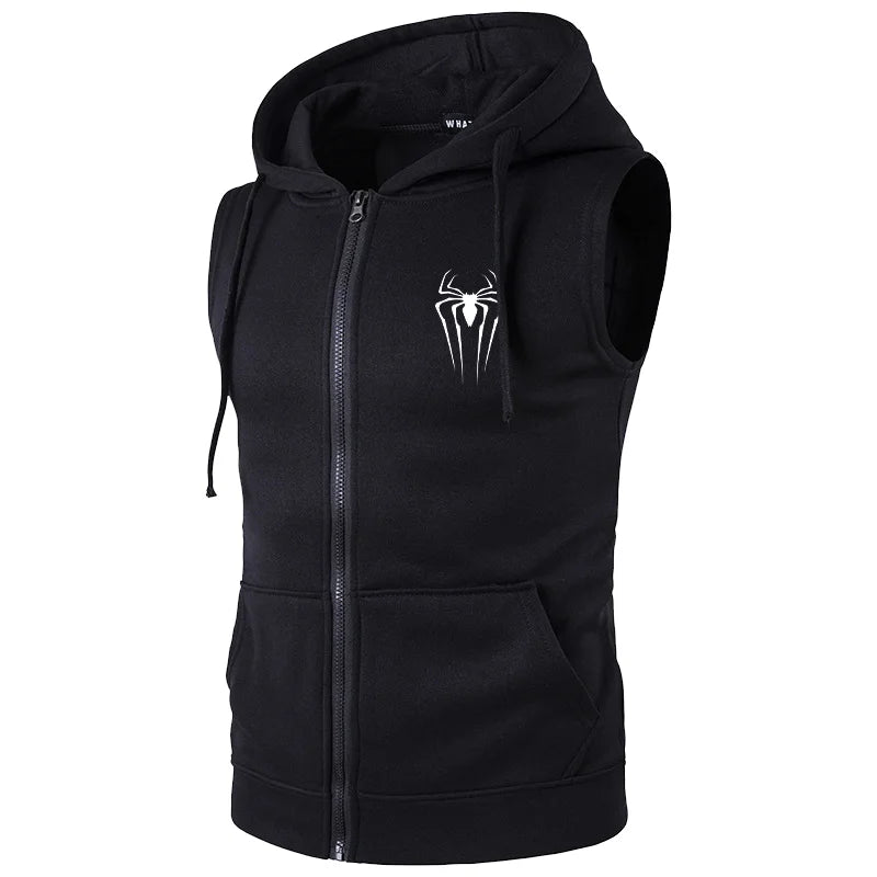 Men's Casual Vest Jacket - Spider Print Hooded Sleeveless Top - Premium vest from Lizard Vigilante - Just $38.88! Shop now at Lizard Vigilante