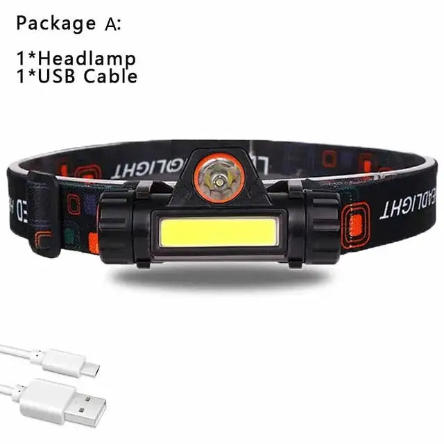 1pcs Rechargeable Fishing LED Headlamp Camping Headlight XPE COB Work Light 2 Lighting Modes With Tail Magnet Detachable