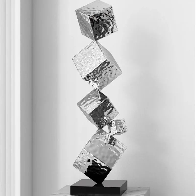 Stainless Steel Geometric Modeling Statues Modern Simple Luxury Living Room Entrance Hall Lobby Creative Sculptures Home Decor