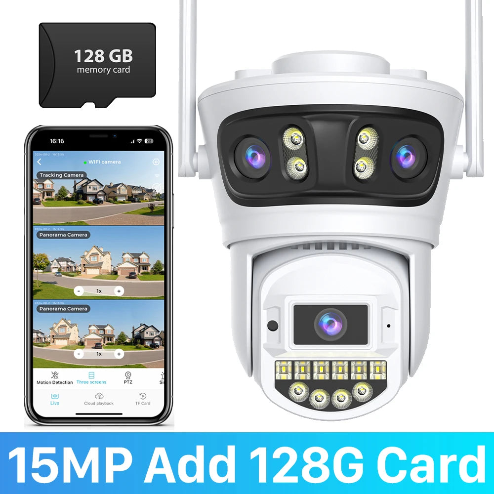 15MP 8K Ultra HD Wifi Outdoor Surveillance Camera | 3-Lens AI Human Detection, 360° Auto Tracking, Night Vision, Dual-Band Wireless Security Camera - Premium security camera from Lizard Vigilante - Just $50.99! Shop now at Lizard Vigilante