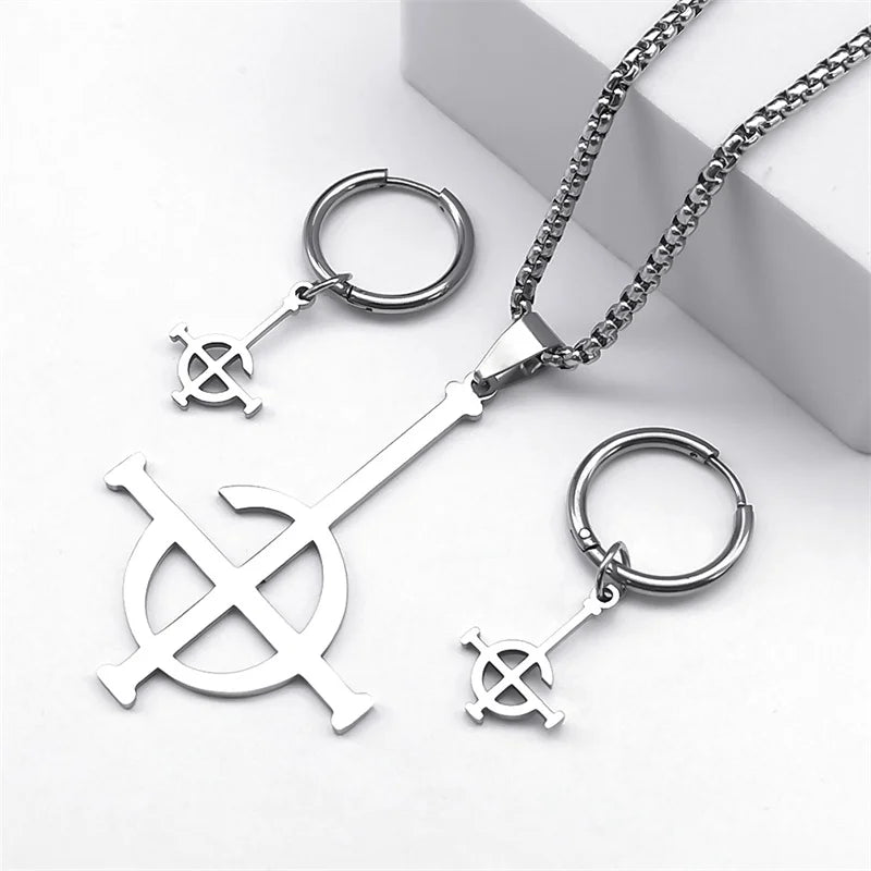 Stainless Steel Jewelry Set Ghost BC Rock Band Pendant Necklace The band Ghost Ghoul Chain Necklaces Fashion Earring Ring collar - Premium  from Lizard Vigilante - Just $7.99! Shop now at Lizard Vigilante
