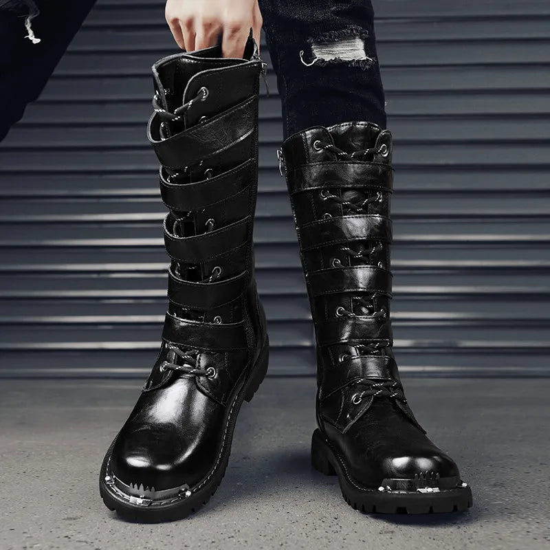 DEADFUEL BLACKOUT: Men’s Mid-Calf Leather Motorcycle Boots with Zip Buckle – Streetwear Punk Cowboy Tool Boots for Winter Chaos - Premium boots from dsers - Just $135.99! Shop now at Lizard Vigilante