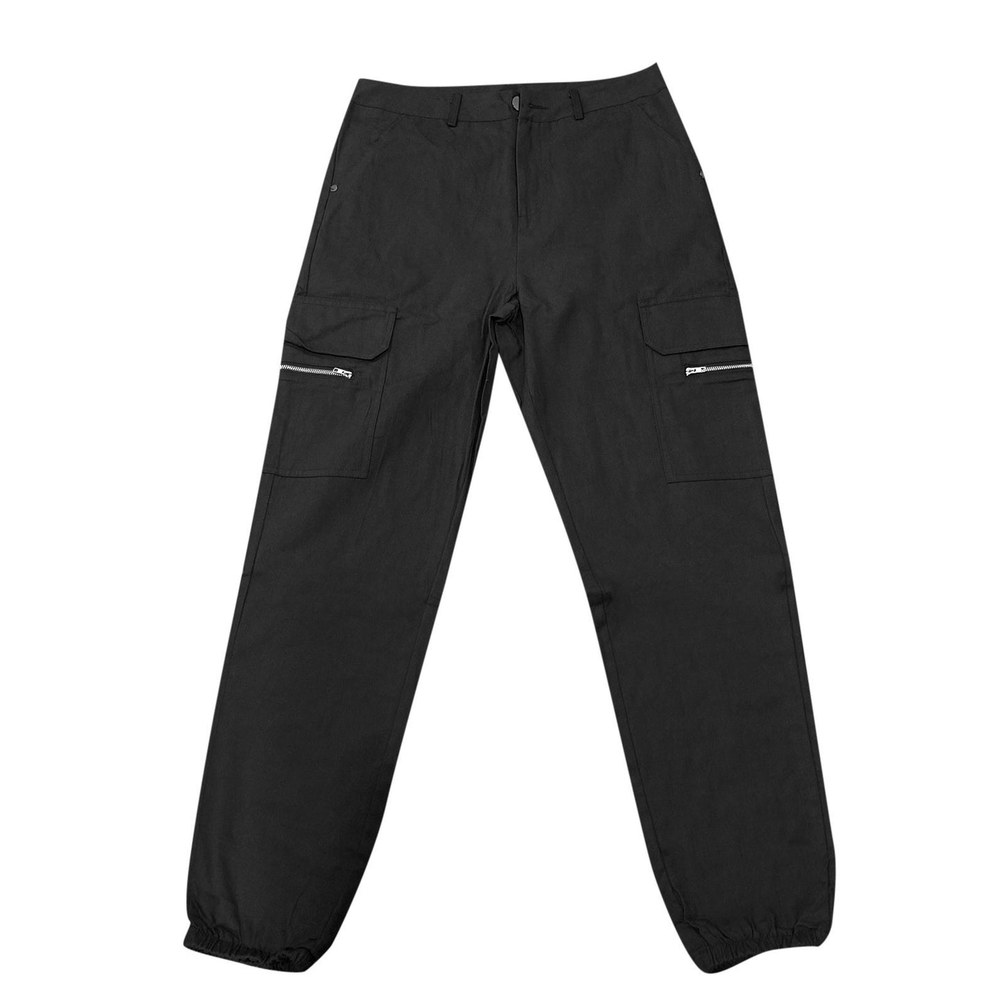 Women's Plus Size High-Waist Cargo Pants – Solid Zipper Pocket Design, Full-Length Casual Wide-Leg Pants for Everyday Comfort - Premium cargo pants from Lizard Vigilante - Just $38.88! Shop now at Lizard Vigilante