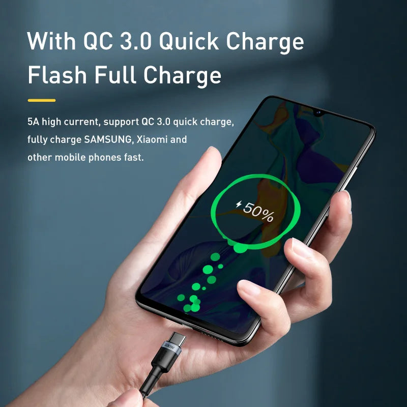 Baseus 100W USB-C to USB-C PD Fast Charging Cable – 5A Quick Charge 3.0 for MacBook, Samsung, Xiaomi, and More (2M) - Premium cable from Lizard Vigilante - Just $49.99! Shop now at Lizard Vigilante