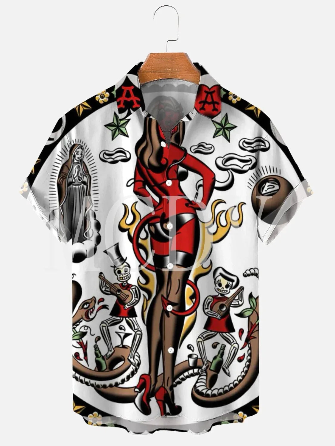 Men's Rockabilly Vintage Rocker Rock N Roll Printed Casual Breathable Short Sleeve Hawaiian Shirt - Premium  from Lizard Vigilante - Just $20.99! Shop now at Lizard Vigilante