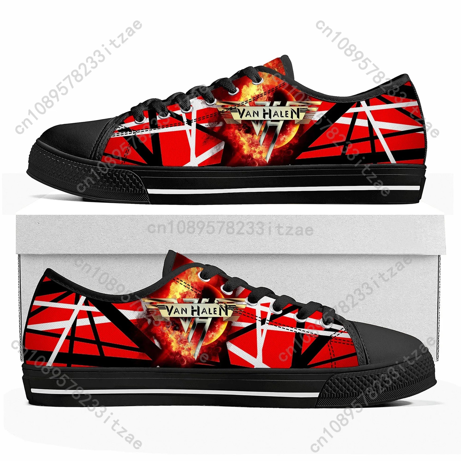 Van Halen 1984 Stripes Custom Low Top Canvas Sneakers – Iconic Rock-Inspired Footwear for Men, Women, and Teens - Premium  from Lizard Vigilante - Just $44.88! Shop now at Lizard Vigilante