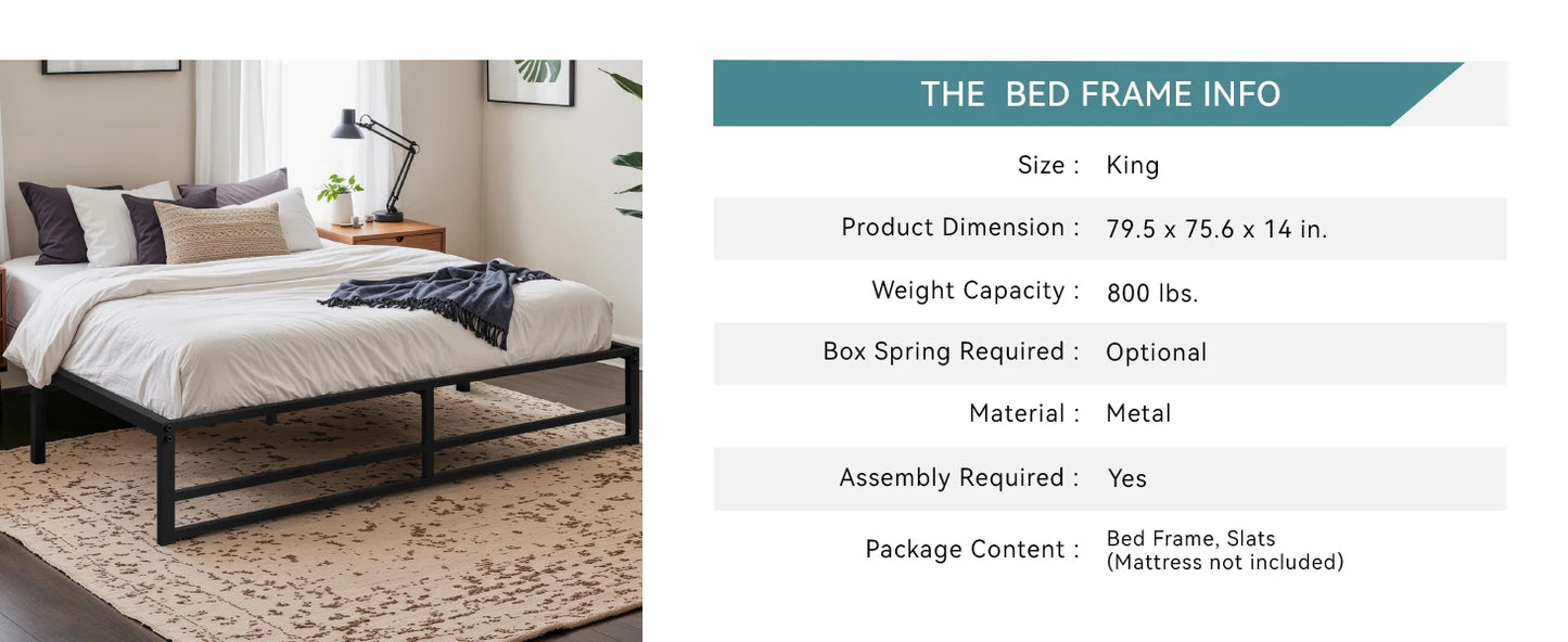 HOOMIC Sturdy Metal Bed Frame with Reinforced Structure – Noise-Free Mattress Foundation, Headboard Compatible, No Box Spring Required - Premium bed frame from Lizard Vigilante - Just $103.99! Shop now at Lizard Vigilante