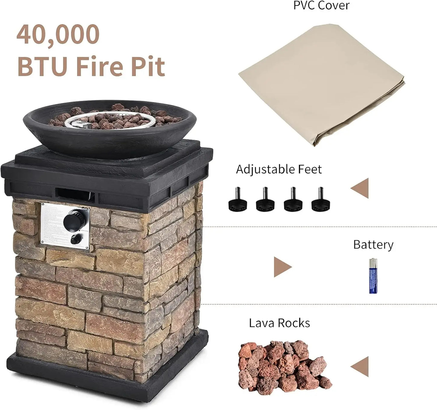 Rustic Propane Firebowl Column, 40,000 BTU Gas Fire Pit Table with Ledgestone Design & Rain Cover - Premium fire pit from Lizard Vigilante - Just $299.88! Shop now at Lizard Vigilante