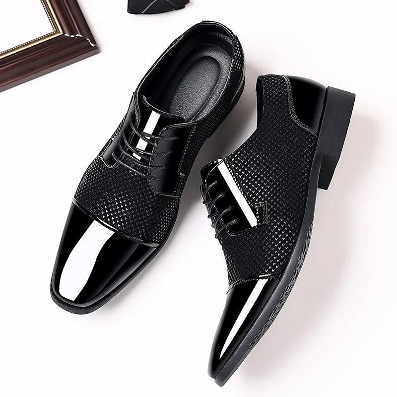 Classic Men’s Patent Leather Oxford Dress Shoes – Formal Lace-Up Brogues for Office, Wedding, and Party, Black PU Leather 2023 - Premium shoes from Lizard Vigilante - Just $43.88! Shop now at Lizard Vigilante