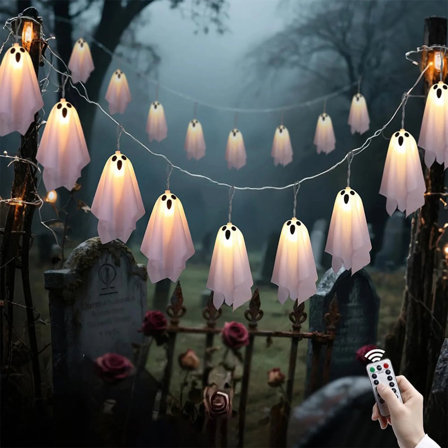 Haunted House Decor Halloween Ghost White Ghost Hanging Light Ghosts Horror Props for Halloween Party White Flying Ghosts
