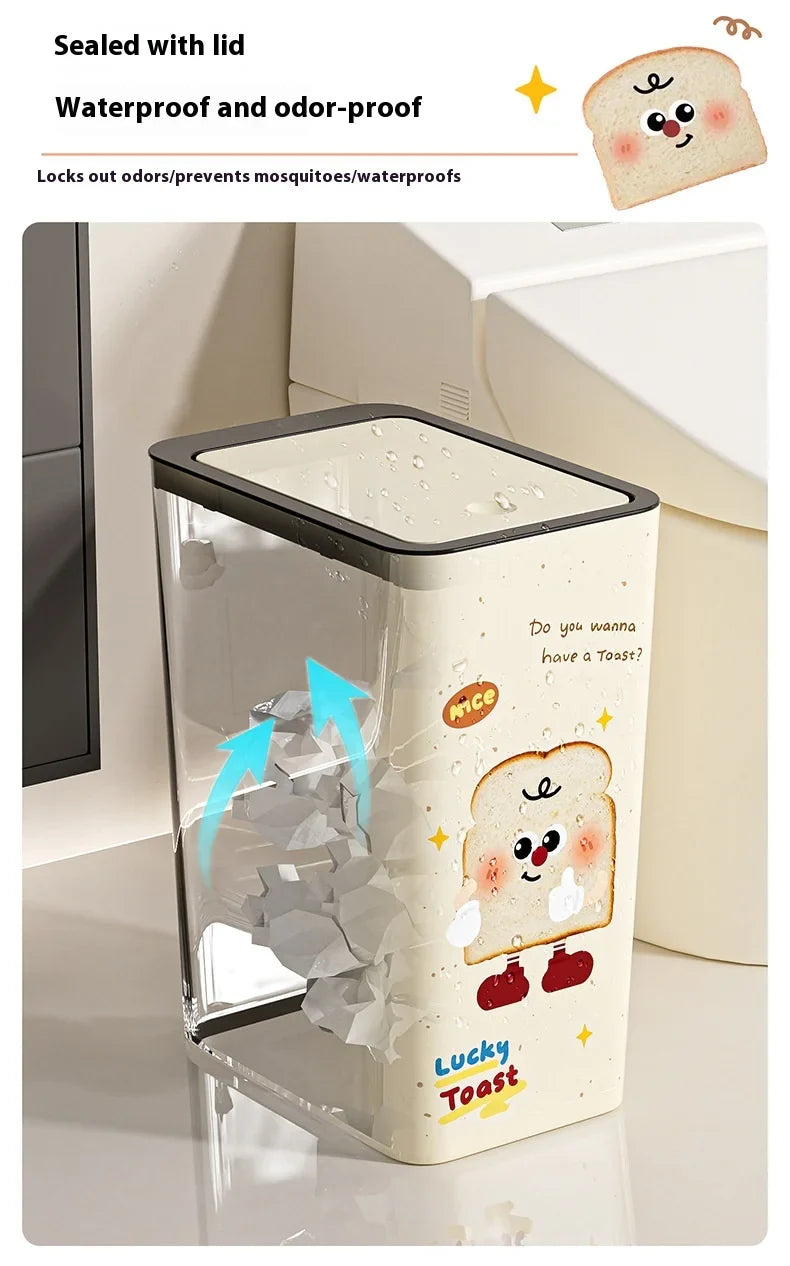 Bathroom Trash Bin with Flat or Round Lid Rectangular Garbage Bin Toilet Living Kitchen Bedroom Press Plastics Trash Can