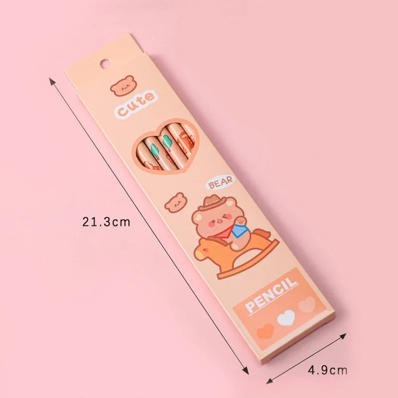 6Pcs/box Kawaii HB Pencil with Eraser Wooden Pencil for Children Drawing Writing Student School Office Supplies Stationery