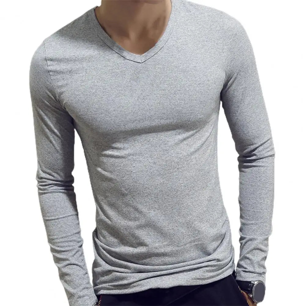 Men's Sports Gym Long Sleeve Slim Fit V-Neck T-Shirt – Solid Color Casual Fitness Base Shirt for Autumn & Winter - Premium t-shirt from Lizard Vigilante - Just $16.66! Shop now at Lizard Vigilante