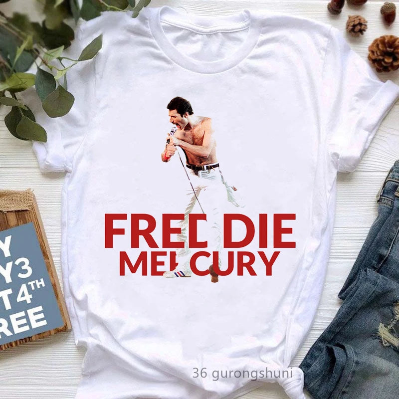 Vintage Freddie Mercury T-Shirt for Women | Retro Queen Band Graphic Tee | 2024 Hipster Casual Summer Tops - Premium T-Shirt from Lizard Vigilante - Just $23.88! Shop now at Lizard Vigilante