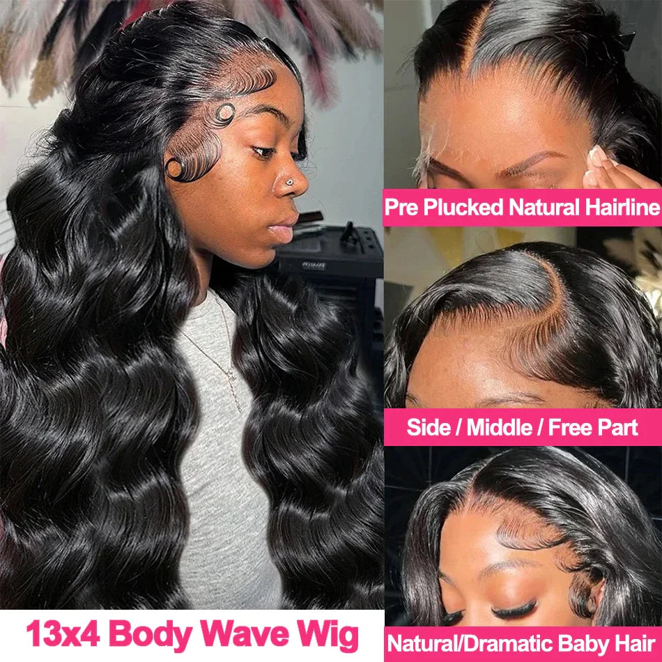 13x4 Body Wave Lace Front Human Hair Wig 200% Water Wave Pre Plucked HD Transparent Lace Wig 5x5 Closure Glueless Wigs For Women