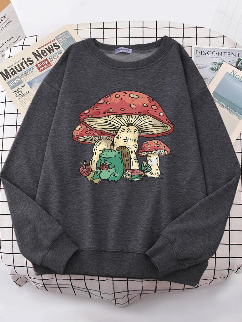 Mushroom House And A Frog Cute Sweatshirt Woman Casual Oversize Sweater Warm All-match Sweatshirt S-XXL Tops Female - Premium Sweatshirt from Lizard Vigilante - Just $29.99! Shop now at Lizard Vigilante