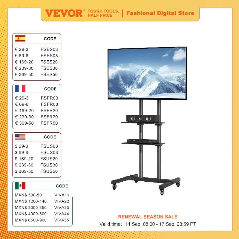 VEVOR Mobile TV Stand Height Adjustable TV Stand with Wheels Double Tray for Audio-Visual Devices Rolling TV Stand for Bedroom - Premium tv stand from Lizard Vigilante - Just $105.99! Shop now at Lizard Vigilante