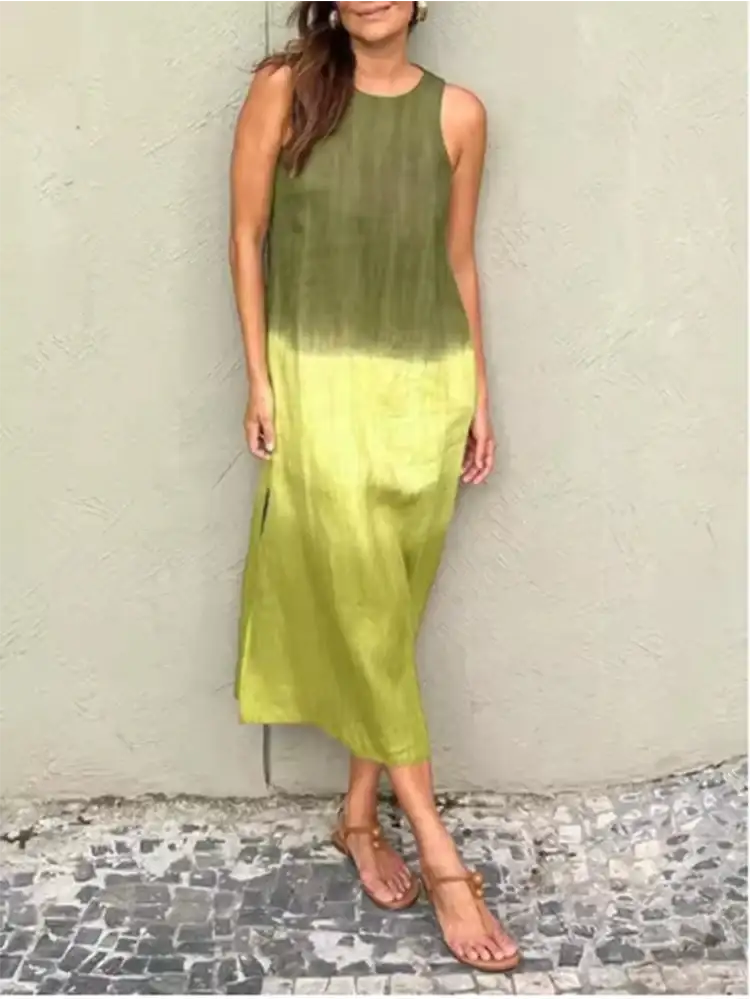 Fashion Vest Long Dress Women Summer Sleeveless o Neck Dress Summer Gradient Casual Dresses