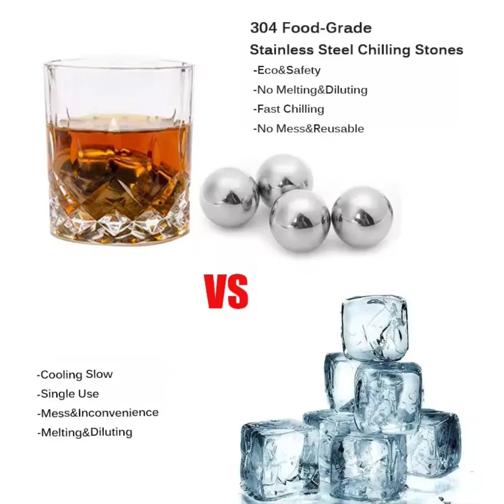 4PCS Stainless Steel Whiskey Stones with Tongs - Reusable Ice Balls for Whiskey, Beer, Juice, and More - Family Party Bar Chilling Tool - Premium  from Lizard Vigilante - Just $38.88! Shop now at Lizard Vigilante