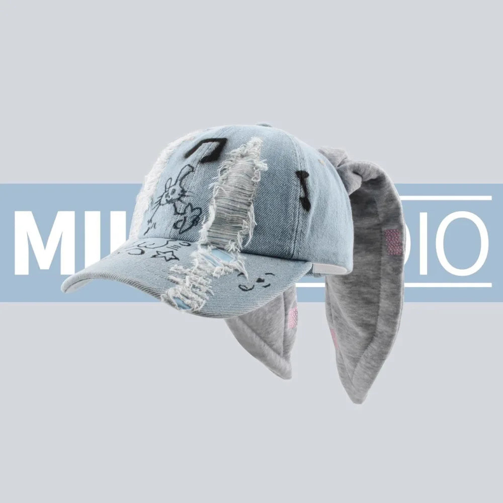 New Jeans Minji Haerin OMG Stage Long Rabbit Ear Hat Y2K Style Denim Blue Baseball Cap Fashion Kpop Caps Fan Collectable Gifts - Premium  from Lizard Vigilante - Just $28.99! Shop now at Lizard Vigilante