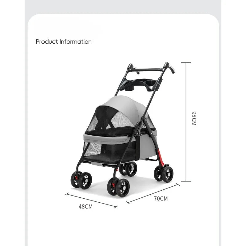 Pet Stroller for Small Dogs Foldable Lightweight Outdoor Travel Carrier with Breathable Mesh and Storage There Is A Dining Plate