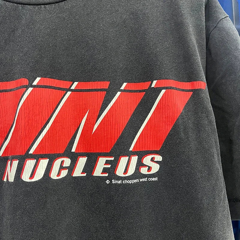 Men Women High Street Vintage Washed Black T-Shirt Top Quality Cototn TEE 3D Cracked Letters Logo Print Saint T Shirt With Tags - Premium  from Lizard Vigilante - Just $64.99! Shop now at Lizard Vigilante