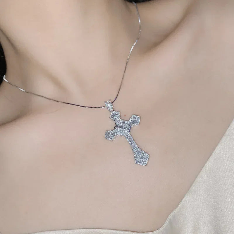 Exquisite Shining Crystal Cross Necklace Pendant Lucky Charming Fashion Jewelry Gift Unisex