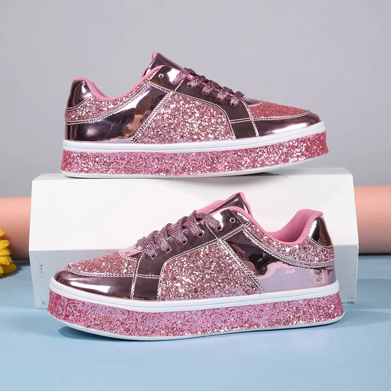 Women’s Glitter Glam Sneakers – Versatile Gold & Silver Thick-Soled Casual Shoes for Spring & Autumn - Premium Sneakers from Lizard Vigilante - Just $48.88! Shop now at Lizard Vigilante