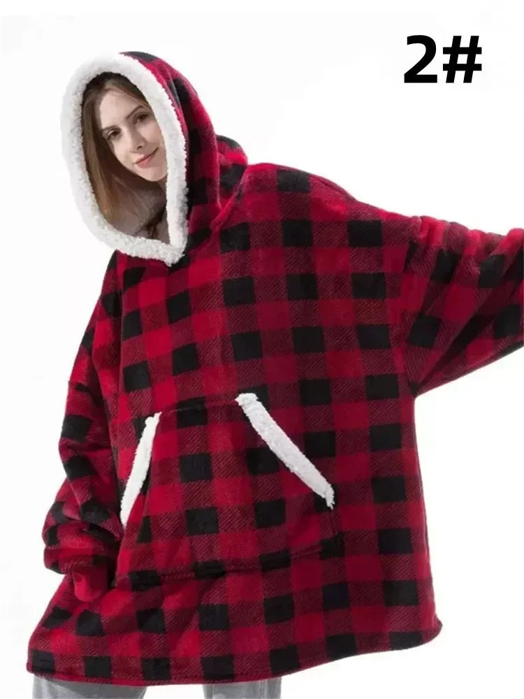 Winter Hoodies Unisex Blanket Sweatshirt Women Men Pullover Pajamas Fleece Giant TV Oversized Blanket with Long Flannel Sleeves - Premium pajamas from Lizard Vigilante - Just $39.99! Shop now at Lizard Vigilante