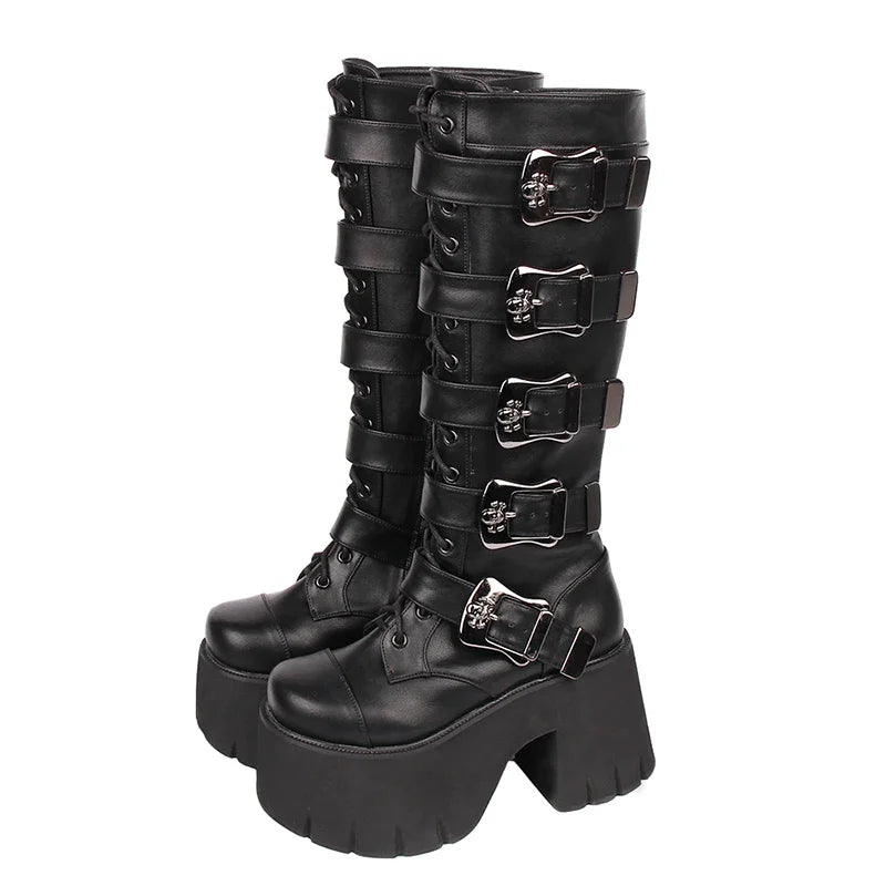 RPBDZKQO Women’s Extreme High Platform Goth Boots with Skull Buckle - Premium boots from Lizard Vigilante - Just $238.88! Shop now at Lizard Vigilante