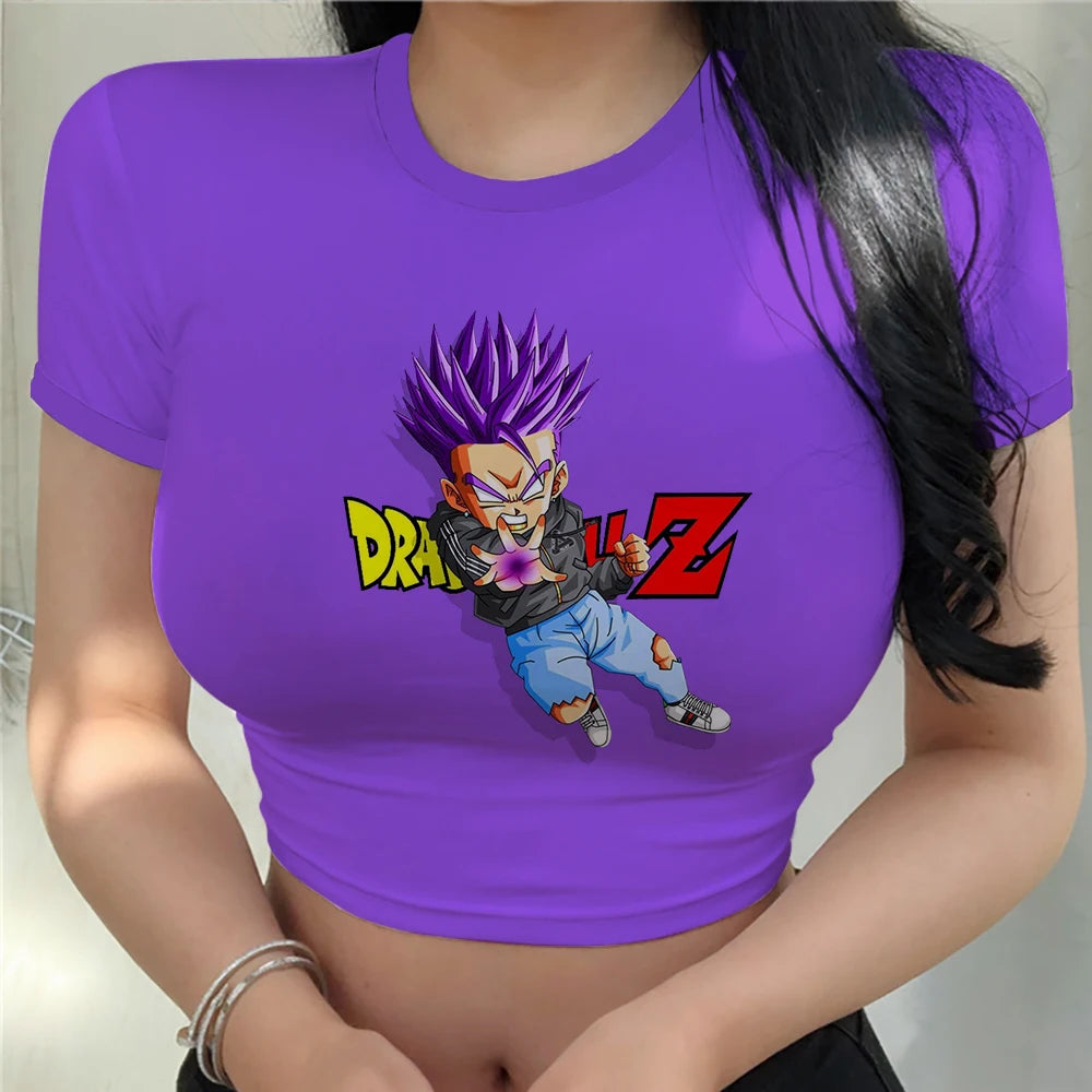 Dragonball Z Crop Top Tee Women Vegeta Anime Clothing Y2k Goku Fashion Tops Sexy Cool Harajuku Women's T-shirts Summer 2024 - Premium Crop Top from Lizard Vigilante - Just $23.88! Shop now at Lizard Vigilante