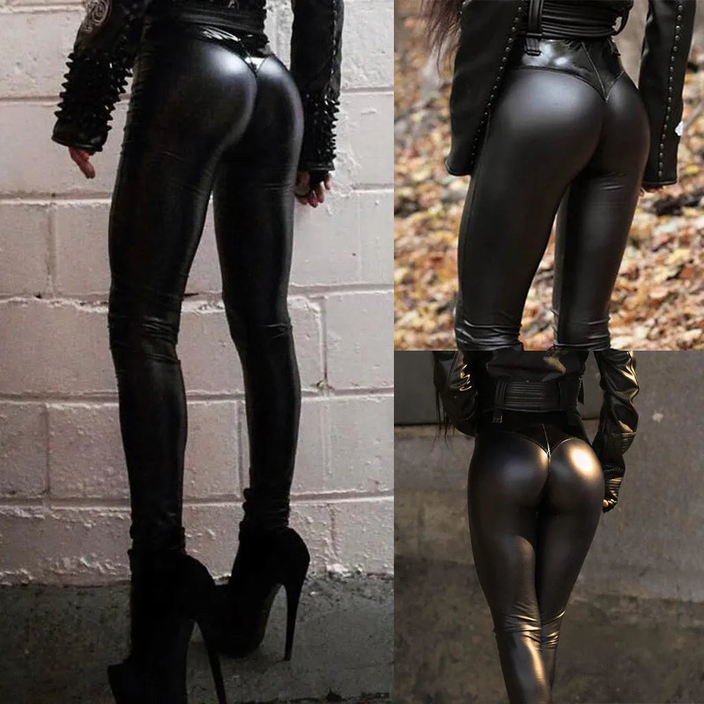 Black High-Waist Stretch PU Leather Leggings | Butt-Lift Biker Pants for Club Nights & Street Rage - Premium leggings from dsers - Just $32.99! Shop now at Lizard Vigilante