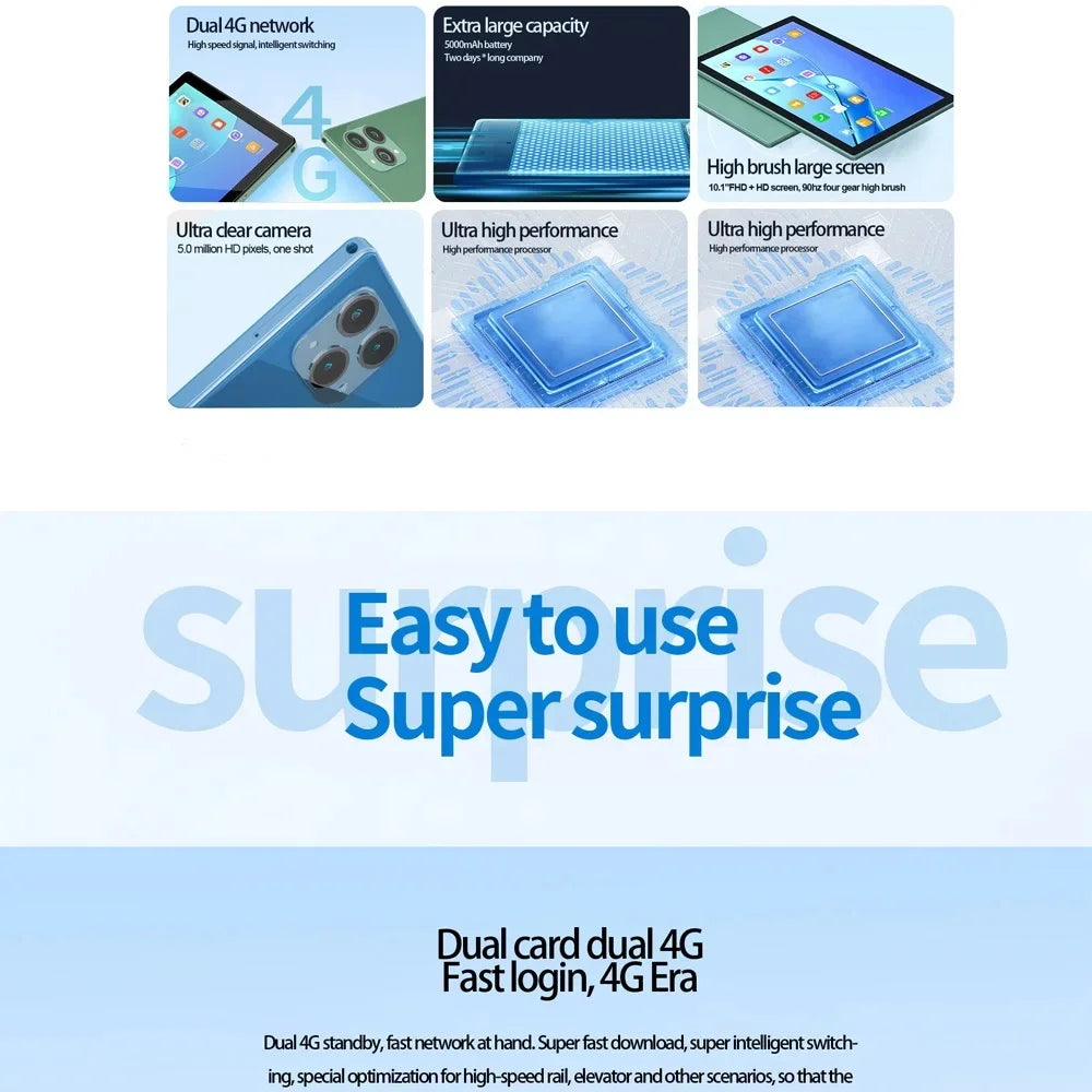 New 5G Pad Pro 10.1-Inch Android Tablet with 8GB RAM, 512GB ROM Octa core Support for calling,  Dual SIM card 8000mAh Battery