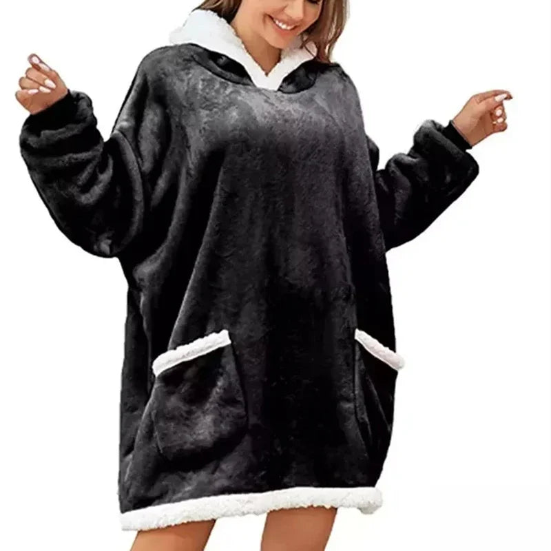 Winter Hoodies Unisex Blanket Sweatshirt Women Men Pullover Pajamas Fleece Giant TV Oversized Blanket with Long Flannel Sleeves - Premium pajamas from Lizard Vigilante - Just $39.99! Shop now at Lizard Vigilante