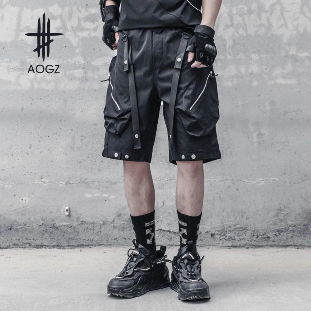 AOGZ Gothic Techwear Cargo Short Pants Men Streetwear Harajuku Ribbons Knee Length Pants Trousers Summer Loose Casual Shorts - Lizard Vigilante