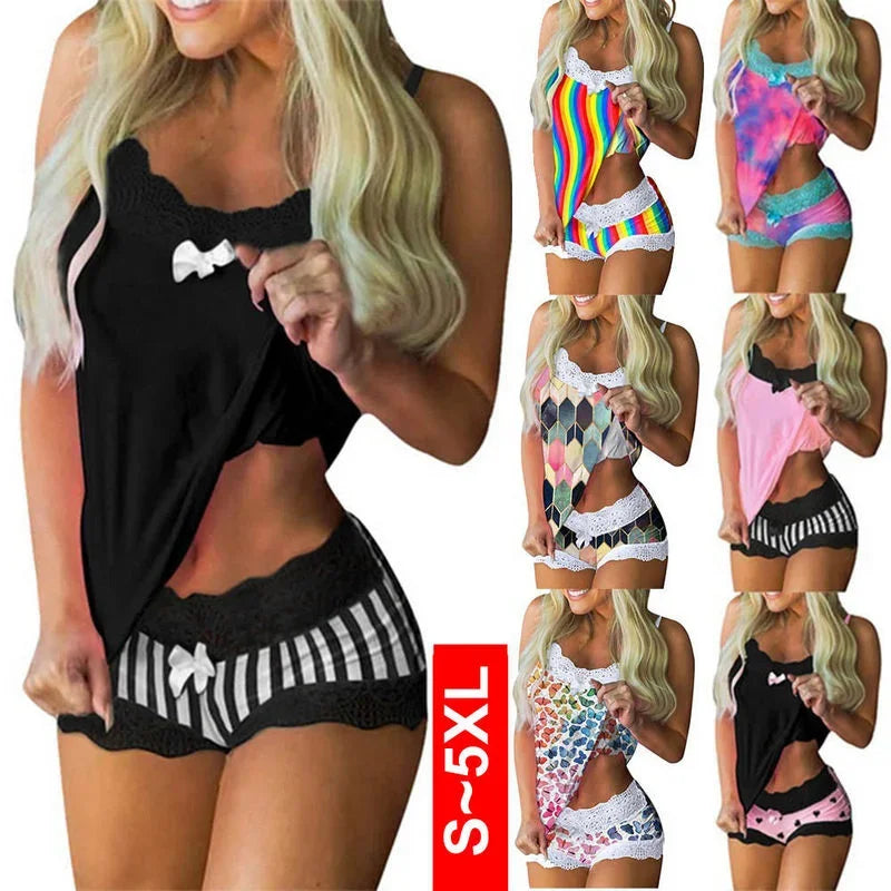 Sexy Sleepwear Set Women Lingerie Set Lace Underwear Cami Vest Shorts Sleeveless Camisole Shorts 5XL Nighties Pajamas - Premium  from Lizard Vigilante - Just $11.99! Shop now at Lizard Vigilante