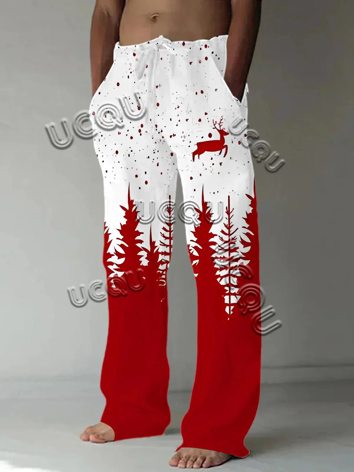 Men'S Christmas Pants 3D Funny Santa Print Casual Pants American Drawstring Loose Lightweight Fashionable Hip-Hop Sports Pants
